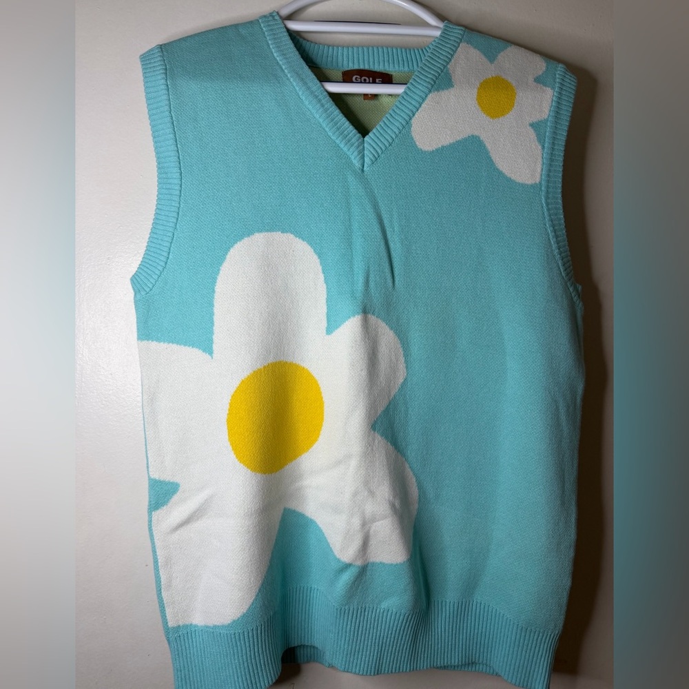 Golf Wang Flower Sweater Vest Blue Daisy Knit Size L - Picture 2 of 6